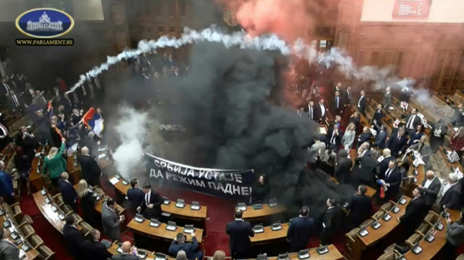 La oposici&oacute;n serbia lanza granadas de humo y bengalas en el Parlamento